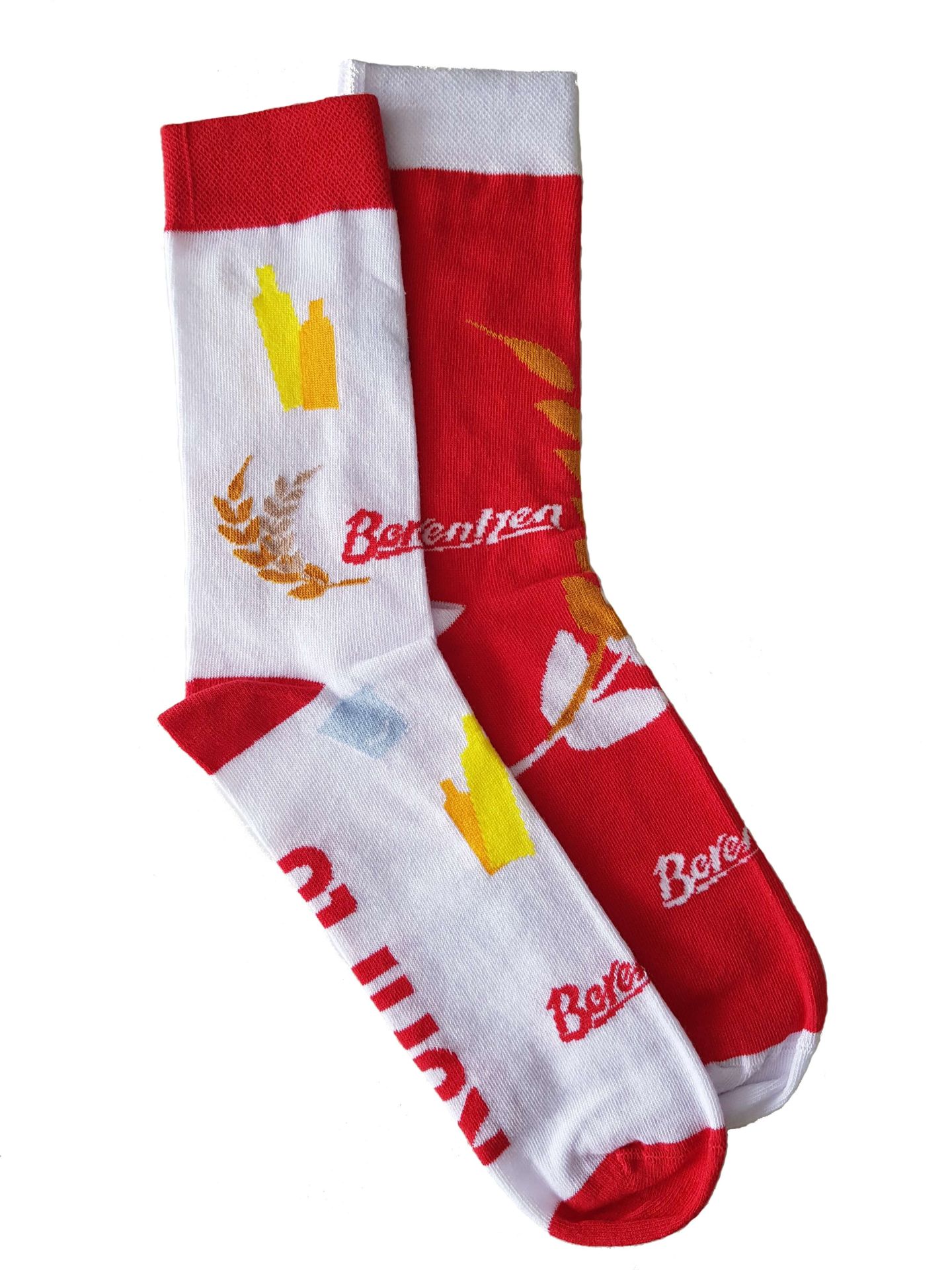 Weiß-Rote Berentzen Socken mit Korn To Be Wild Druck