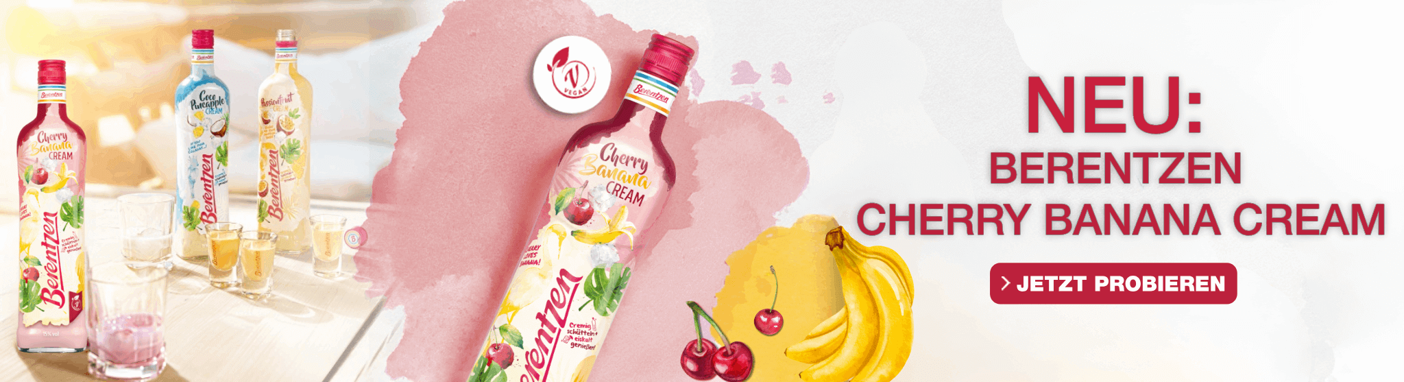 Neuprodukt Berentzen Cherry Banana Vegan Banner