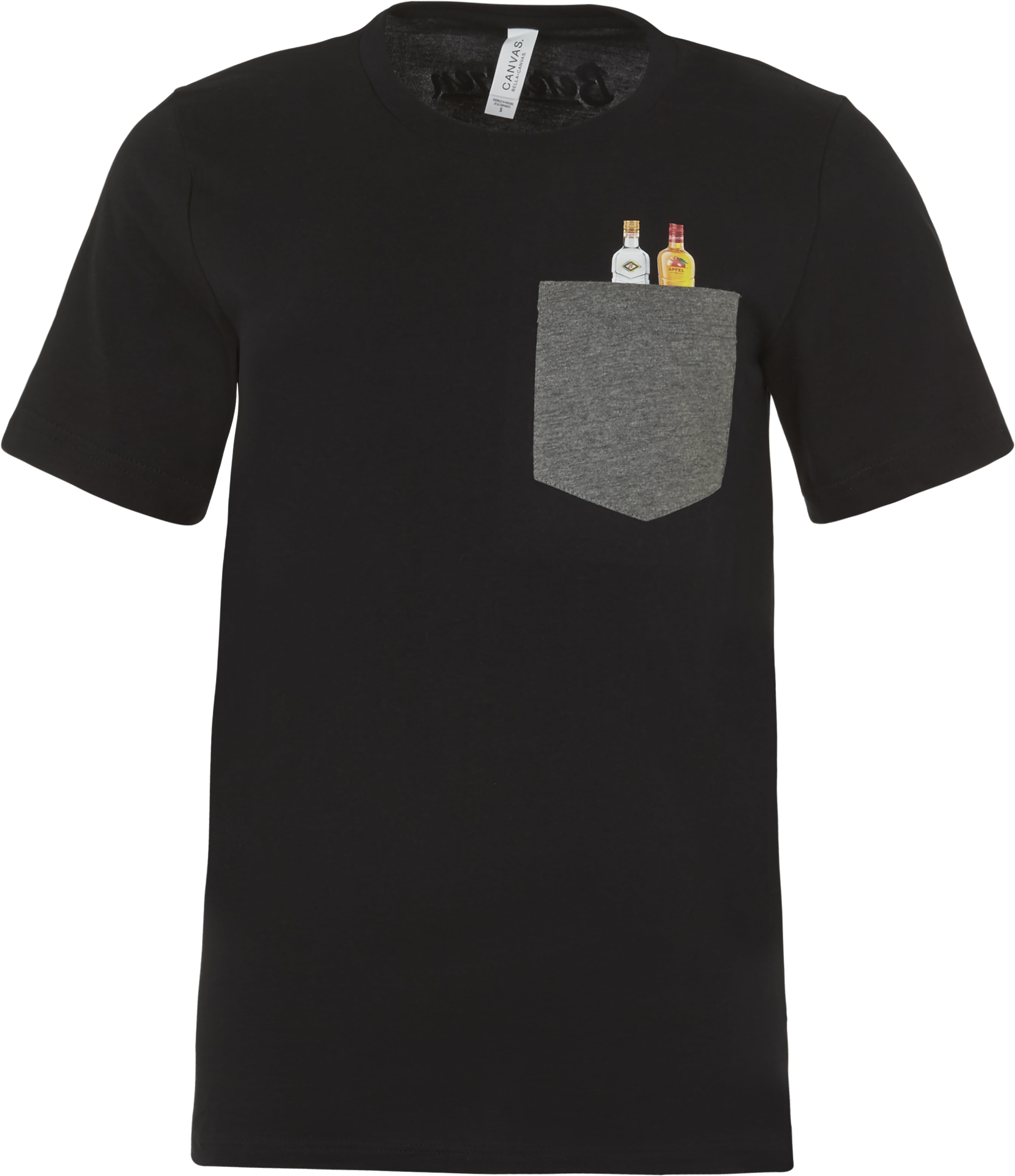 Schwarzes Individualisierbares Berentzen T-Shirt mir grauer Brusttasche und Berentzen Minis bedruckt