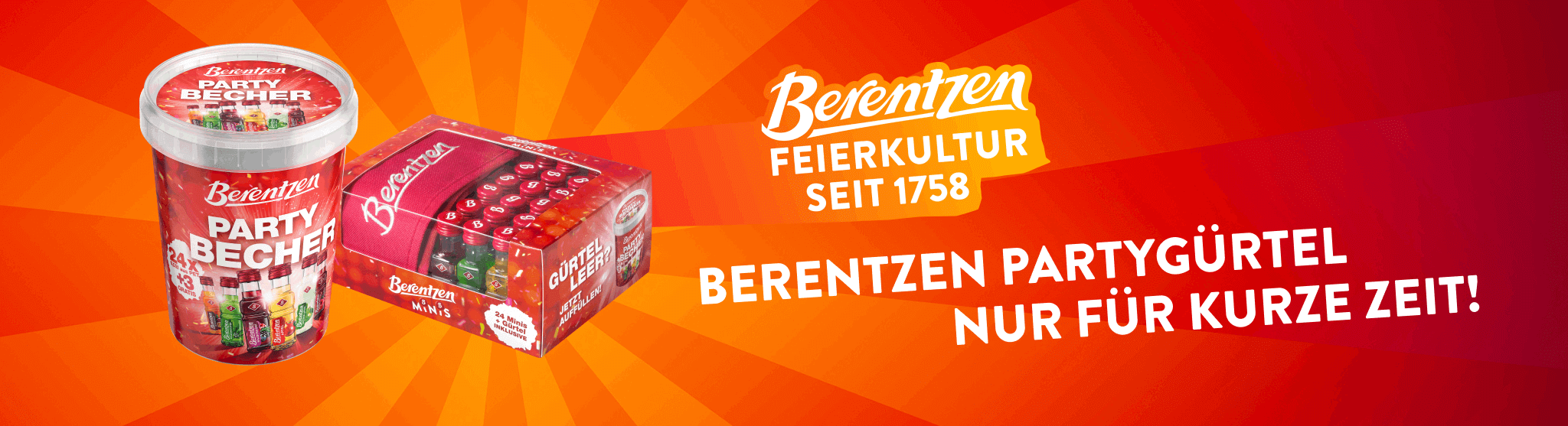 Werbebanner Berentzen Minis, das Karneval Accessoire