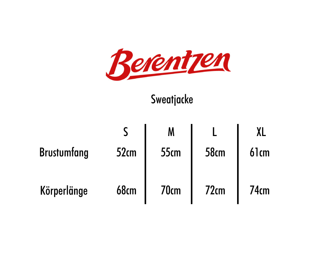 Größentabelle Berentzen Sweatjacke Größentabelle Berentzen Sweatjacke