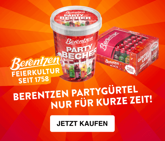 Werbebanner Berentzen Minis, das Karneval Accessoire