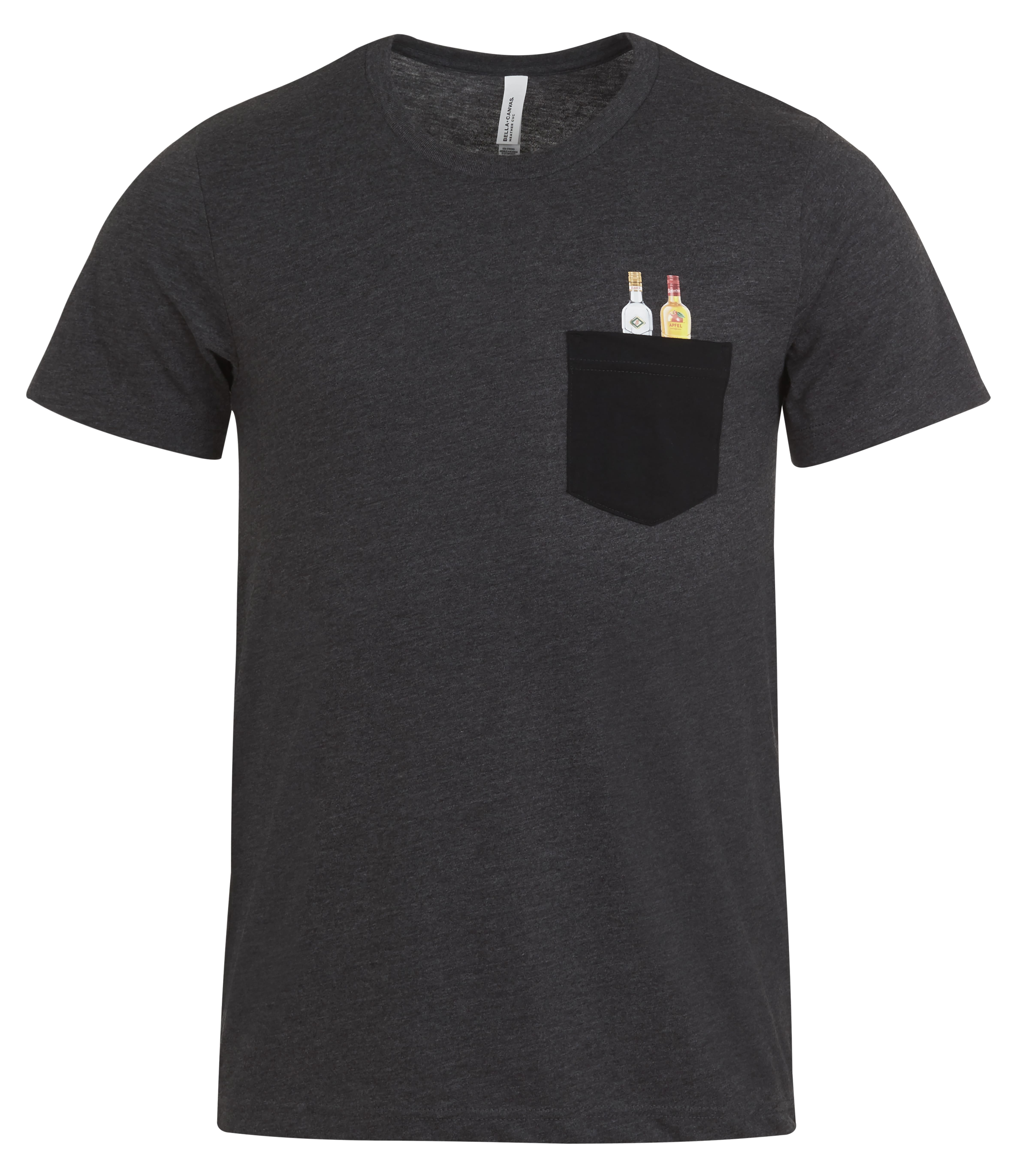 Graues Individualisierbares Berentzen T-Shirt mir schwarzer Brusttasche und Berentzen Minis bedruckt