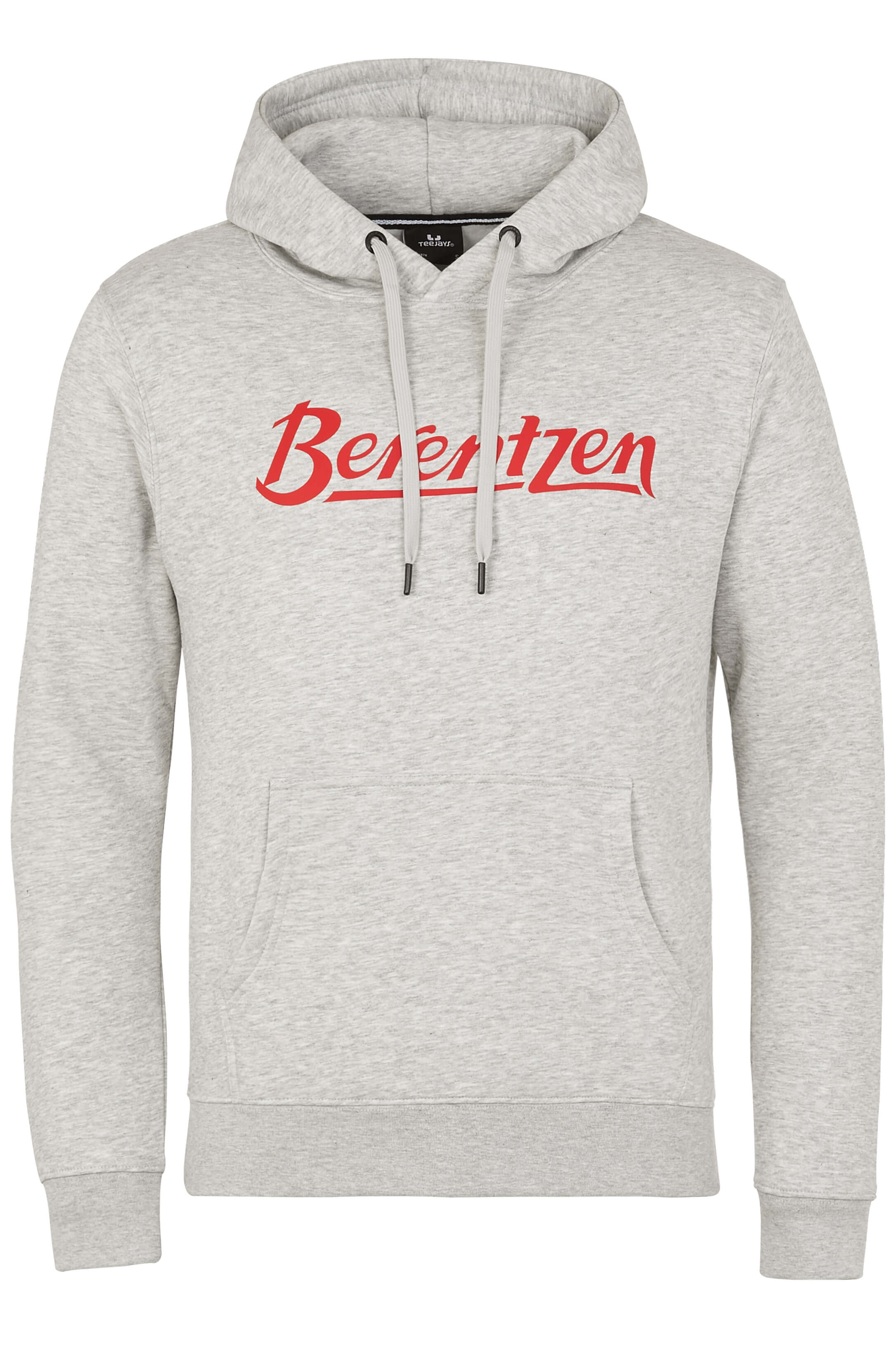Grauer Berentzen Hoodie mit großem Roten Berentzen Logo von Vorne