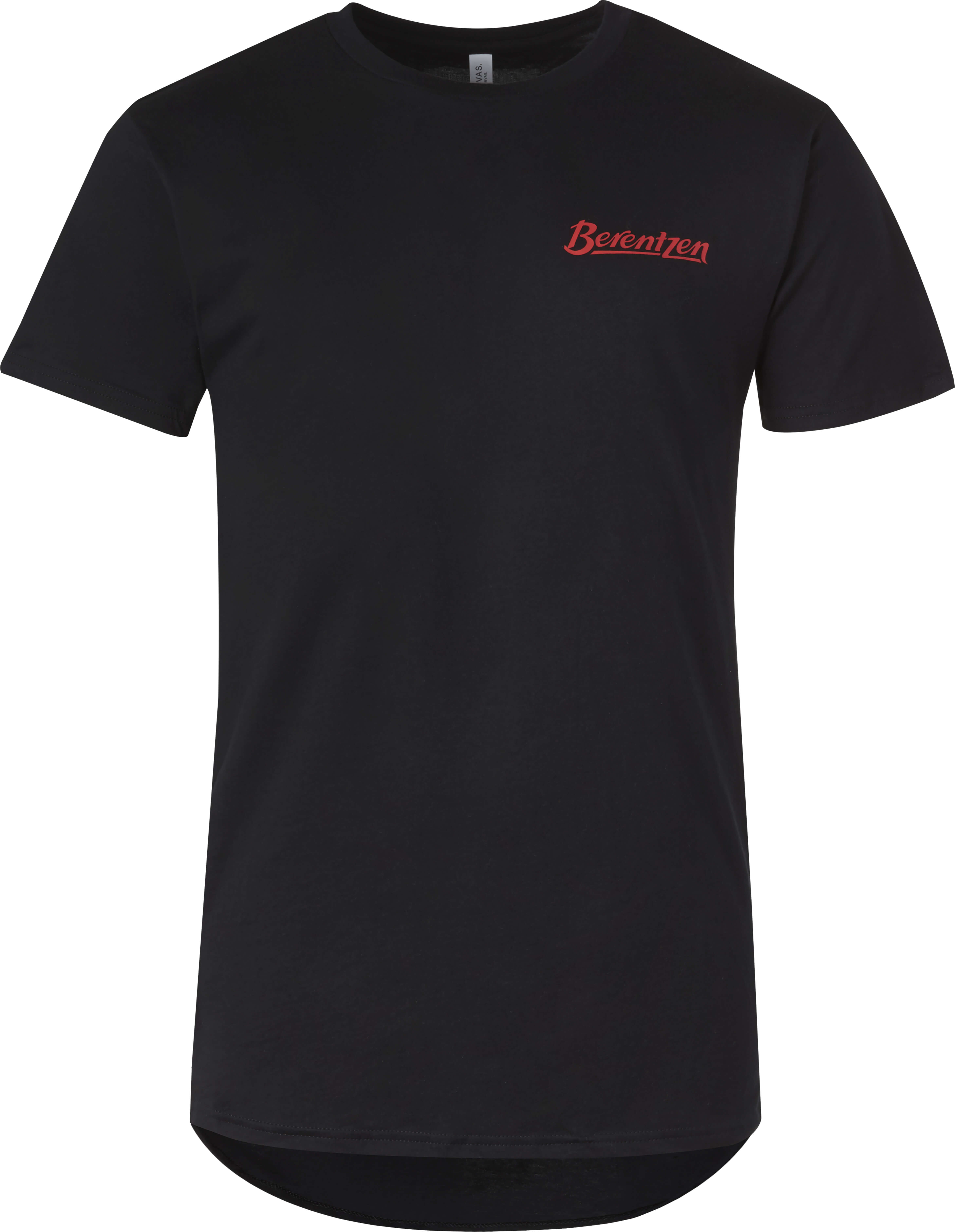 Schwarzes Berentzen T-Shirt von vorne mit rotem Berentzen Logo
