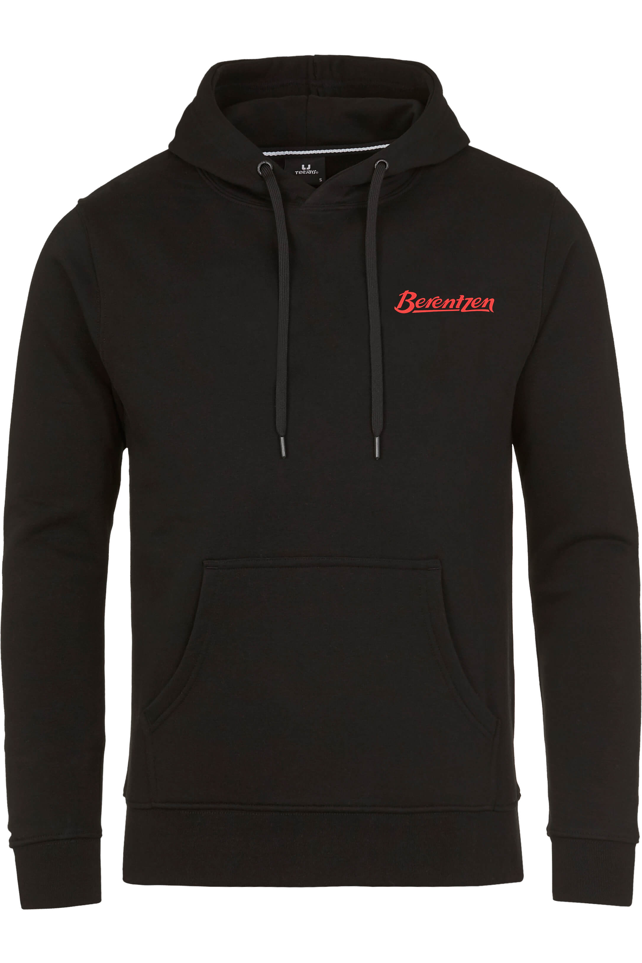 Schwarzer Berentzen Hoodie mit rotem Berentzen Logo von Vorne