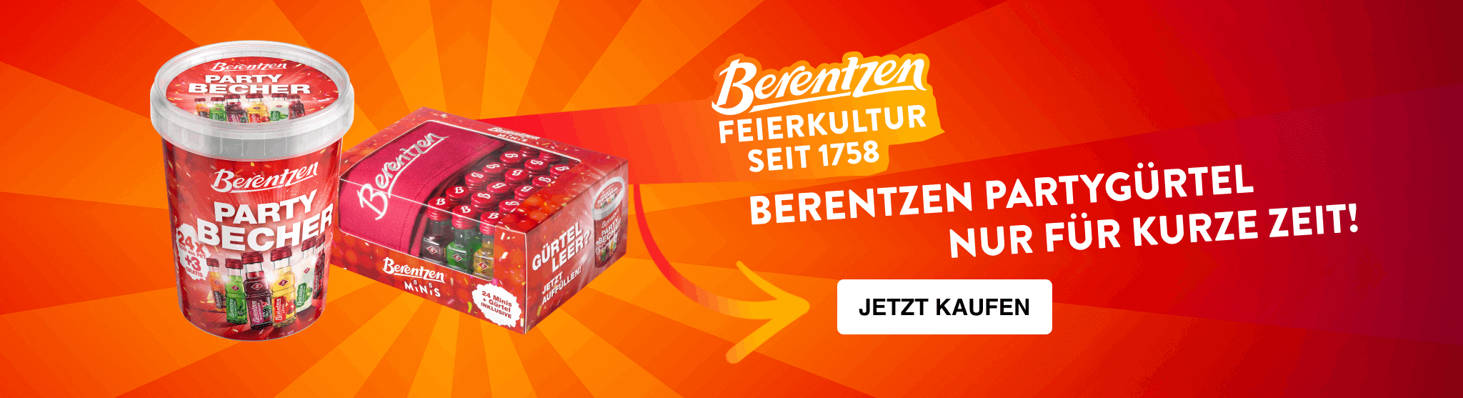 Werbebanner Berentzen Minis, das Karneval Accessoire