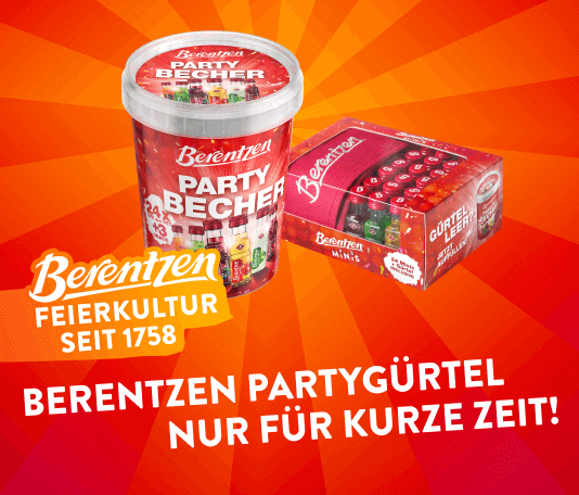 Werbebanner Berentzen Minis, das Karneval Accessoire