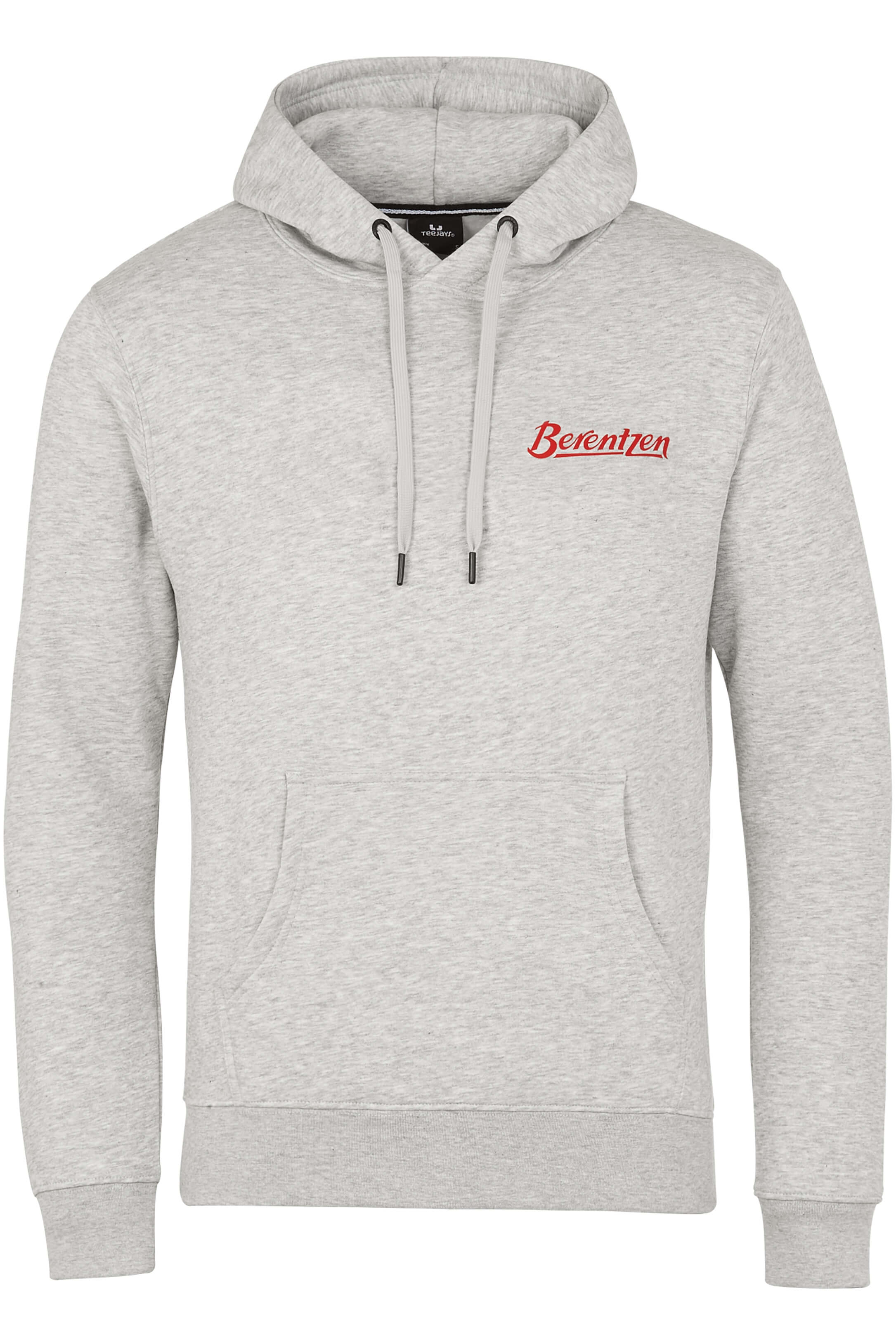 Grauer Berentzen Hoodie mit kleinem Roten Berentzen Logo von Vorne