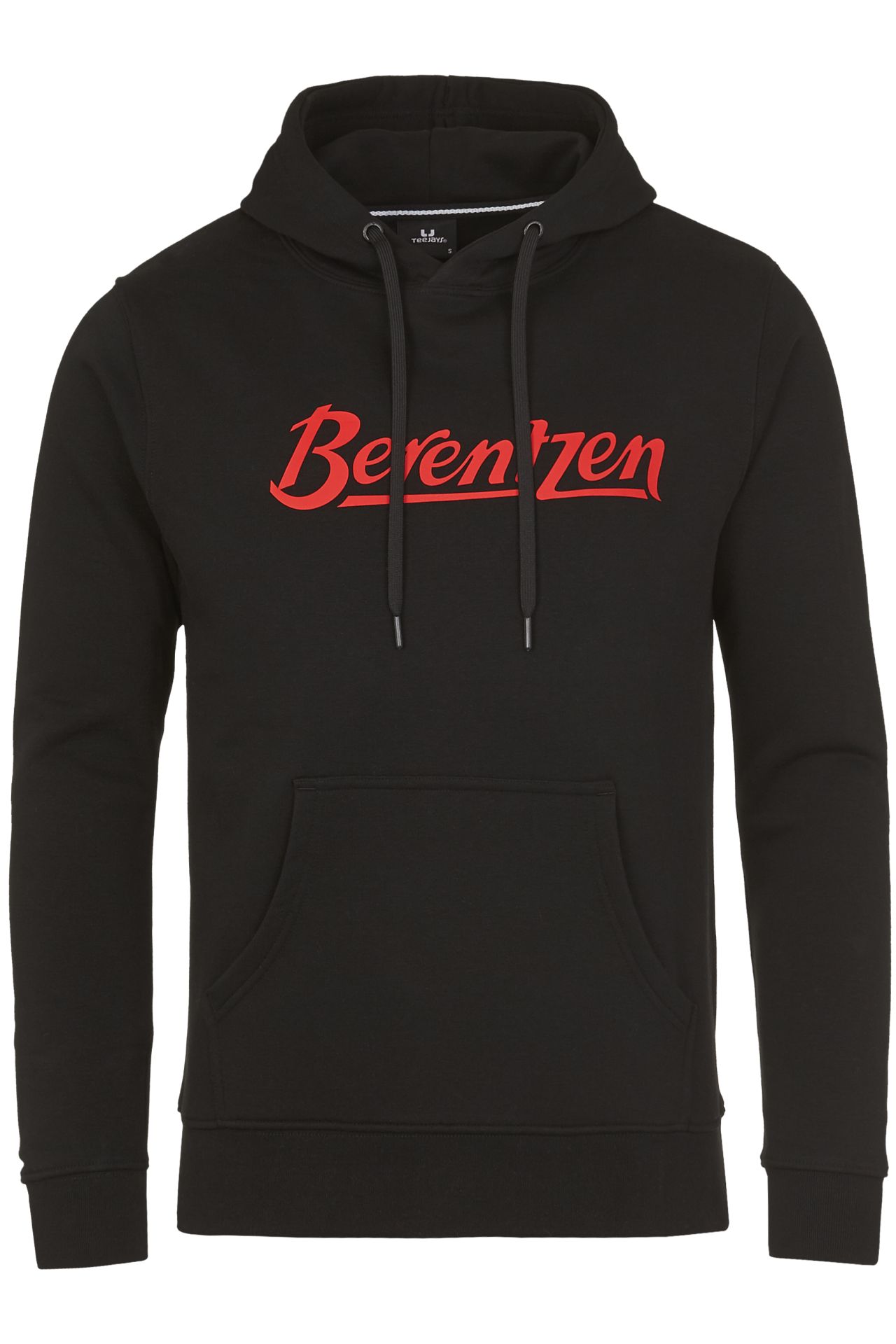 Schwarzer Berentzen Hoodie mit großem Roten Berentzen Logo auf der Brust